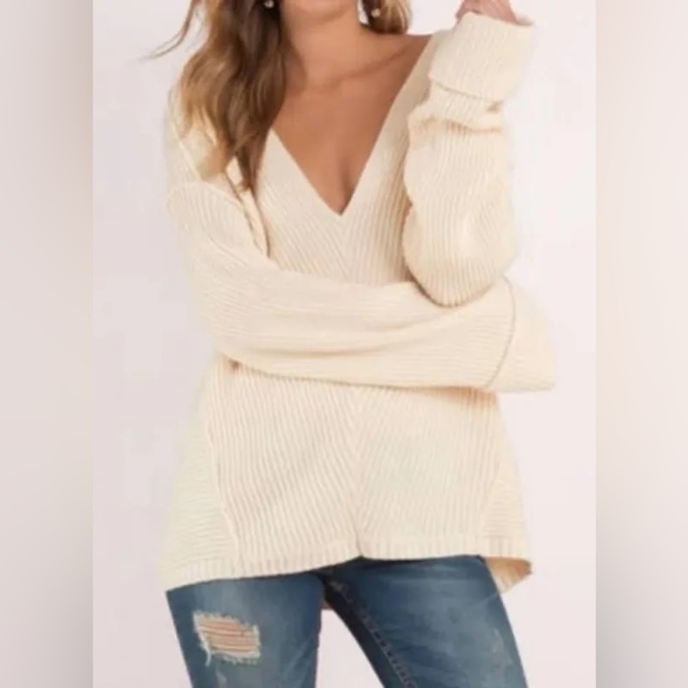 Anthropologie Sweater ASTR the Label Knitted V Neck Exposed Seam‎ High Low Large